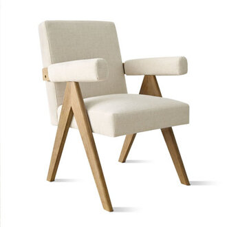 20 Seat Height Linen Upholstered Wood Dining Arm Chair