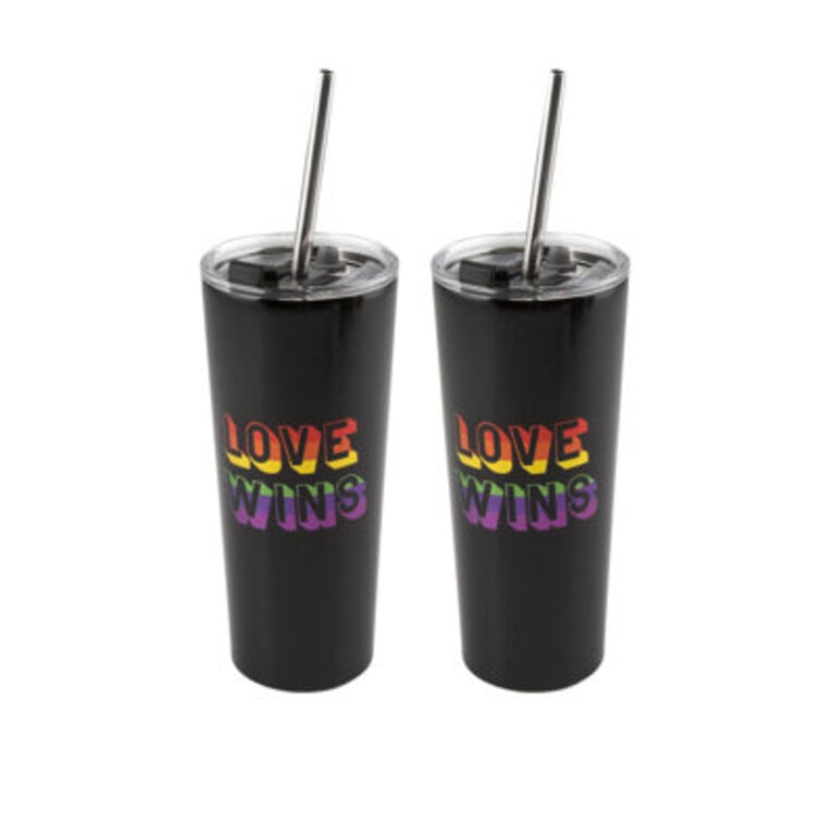 Love Wins 24 oz Double Wall Stainless Steel Travel Tumbler with Straw