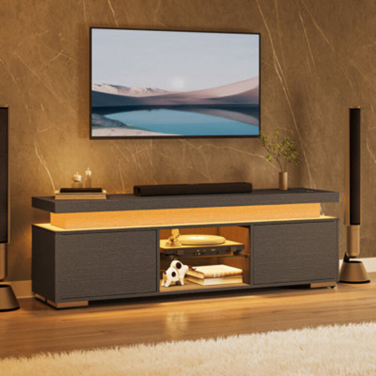 Denai LED TV Stand with 2 Cabinet Power Outlet and Media Storage for TVs up to 65