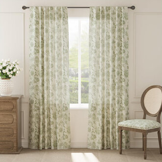 Linen Blend Floral Rod Pocket Curtains