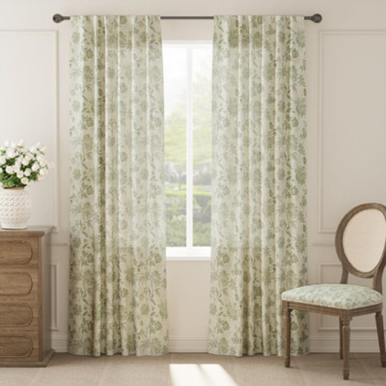 Linen Blend Floral Rod Pocket Curtains