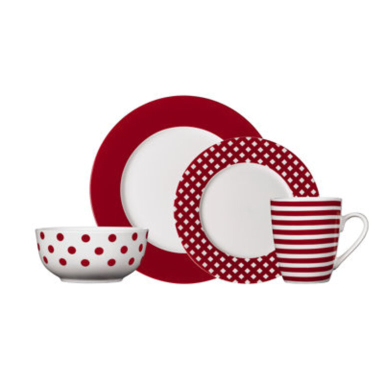 Pfaltzgraff Everyday Kenna Red 16-Piece Porcelain Dinnerware Set Service for 4
