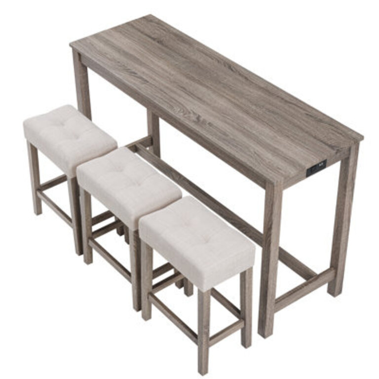 Teneile 59 Wide 3 - Preson Transitional Bar Table Set with Upholstered Tufted Stools and USB Ports