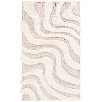 Ankara Abstract Handmade Wool Area Rug in BeigeIvory