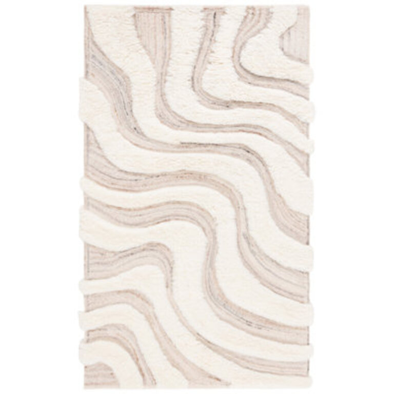 Ankara Abstract Handmade Wool Area Rug in BeigeIvory
