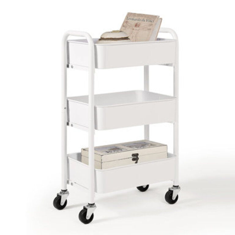 3-Tier Under Desk Mobile Utility Cart with Metal Storage Organizer