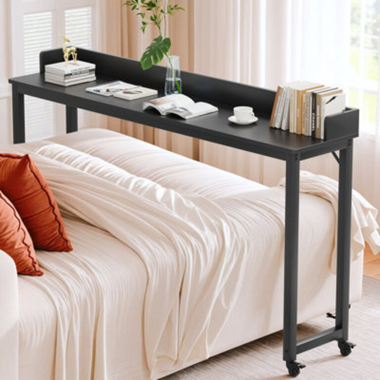 Dakera 708 W Overbed Table with Wheels Rolling Bed Desk Writing Desk for QueenFull Size Bed MDF Panel  Metal Legs