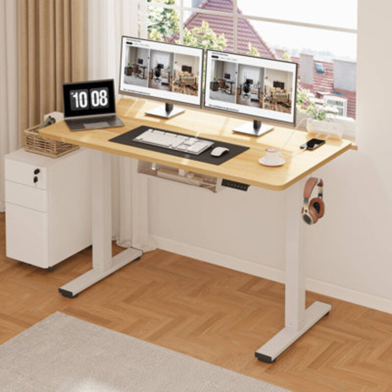 Mancheer Home Office Height Adjustable Standing Desk with USB Ports and Cable Management Tray