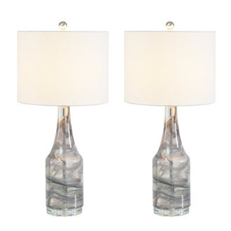 Korando Dimmable Gray Glass Table Lamp Set - MCM Modern Rustic Funky Accent Table Lamps for Bedroom BedsideNightstand Living Room Buffet  Desk