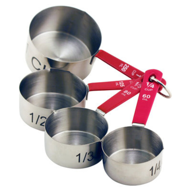 BergHOFF Essentials Studio 1810 Stainless Steel 4Pc Measuring Cup Set with Red Handles