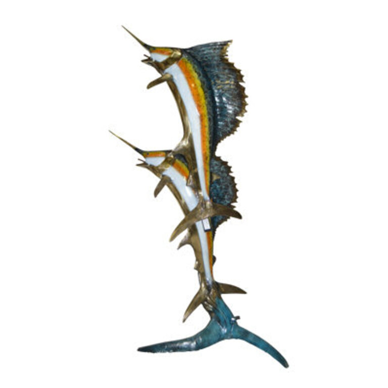 Two Large Sailfish Bronze Statue Fountain Boatwright Stunning Outdoor Sculpture 30L x 43W x 79H