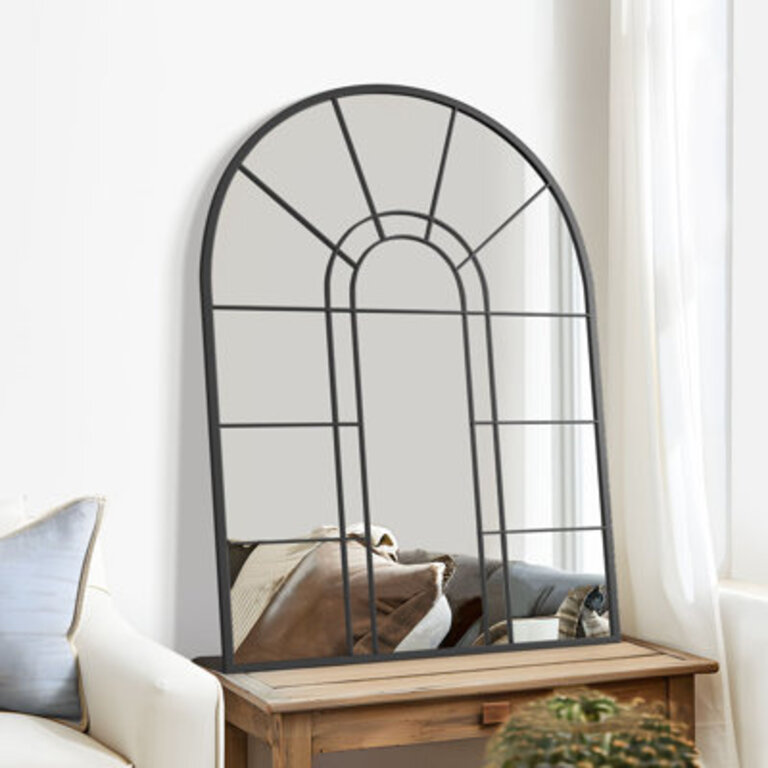 Barreto Arch Window Pane Metal Wall Mirror