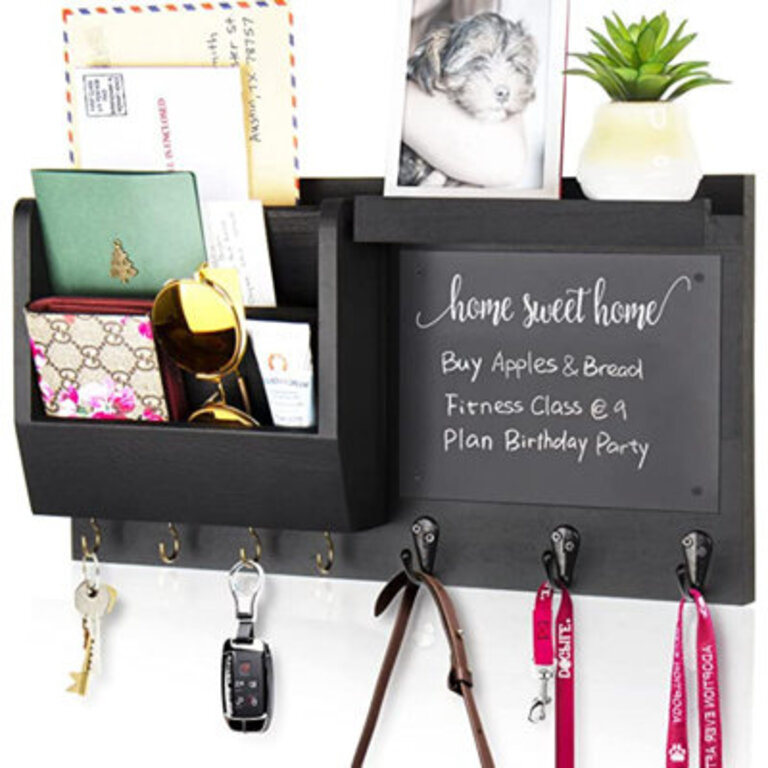 Solid Wood Wall Organizer with Key Hooks