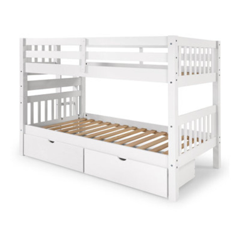 Treva Solid Wood Standard Twin over Twin Bunk Beds with Ladder and 2 Under Bed Drawers