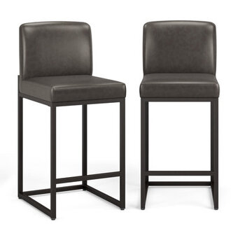 24 Modern Upholstered Kitchen Counter Stool with Metal Sled Base  Faux Leather