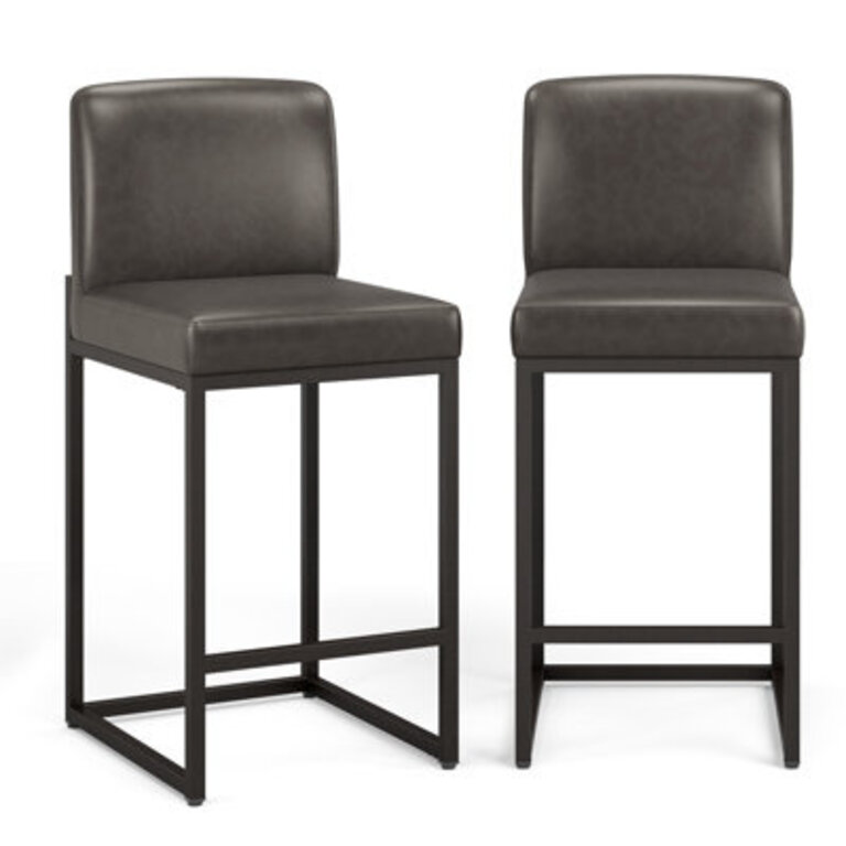 24 Modern Upholstered Kitchen Counter Stool with Metal Sled Base  Faux Leather