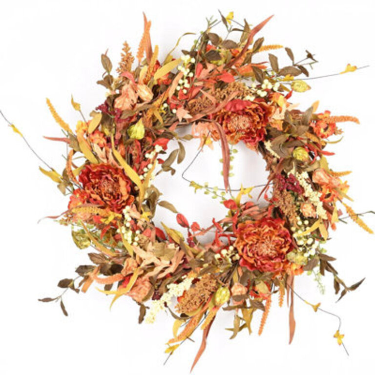 26 Fall Thanksgiving Day Peony Floral Wreath for Front Door