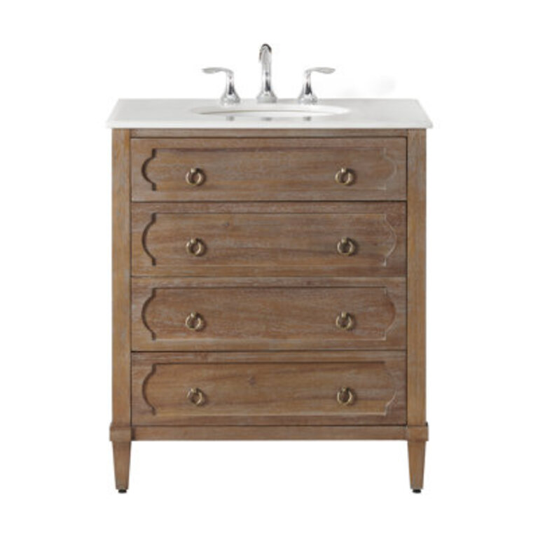 Asellus 31W x 22D Bath Vanity in Reclaimed Gray with White Marble Top and White Basin