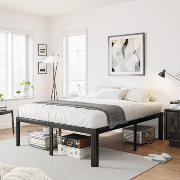 Roseann 18 Heavy Duty Steel Platform Bed Frame with Round Corners No Box Spring Needed Noise Free