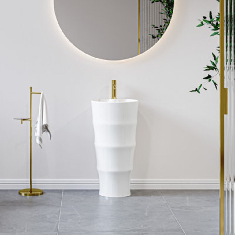 Brooklyn 32 H Crisp White Ceramic Circular Freestanding Pedestal Bathroom Sink