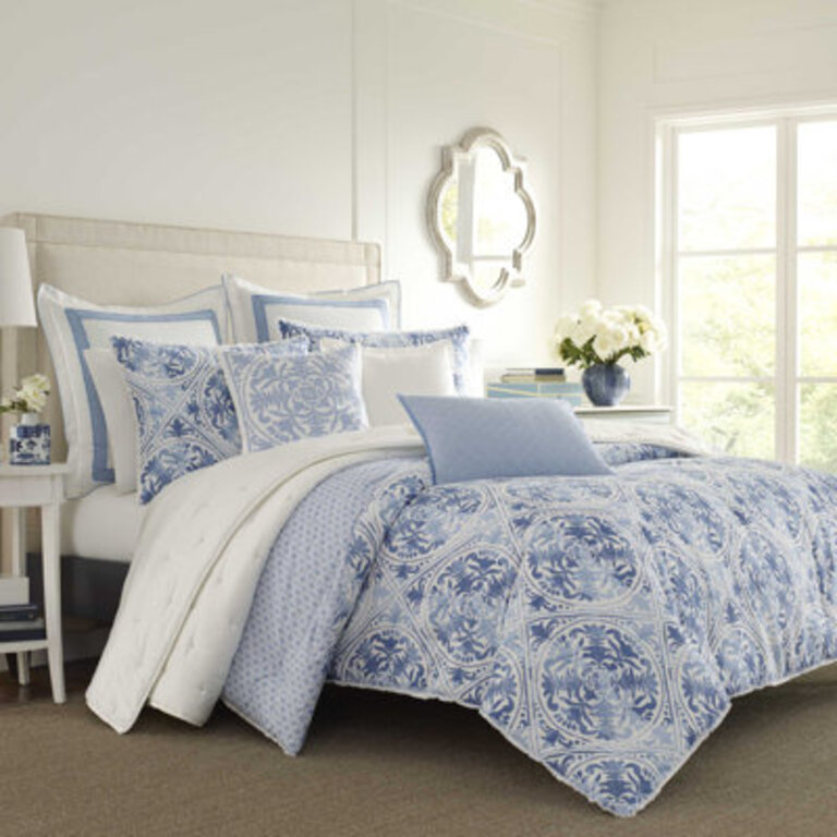 Laura Ashley Mila Blue Cotton Throw Pillow