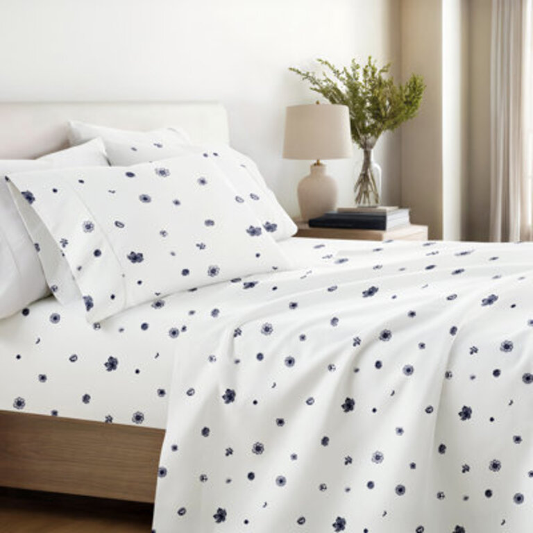 Home Indigo Flowers Pattern Microfiber Sheet Set