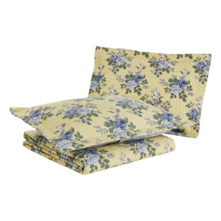 Laura Ashley Linley Yellow Cotton Reversible Quilt Set