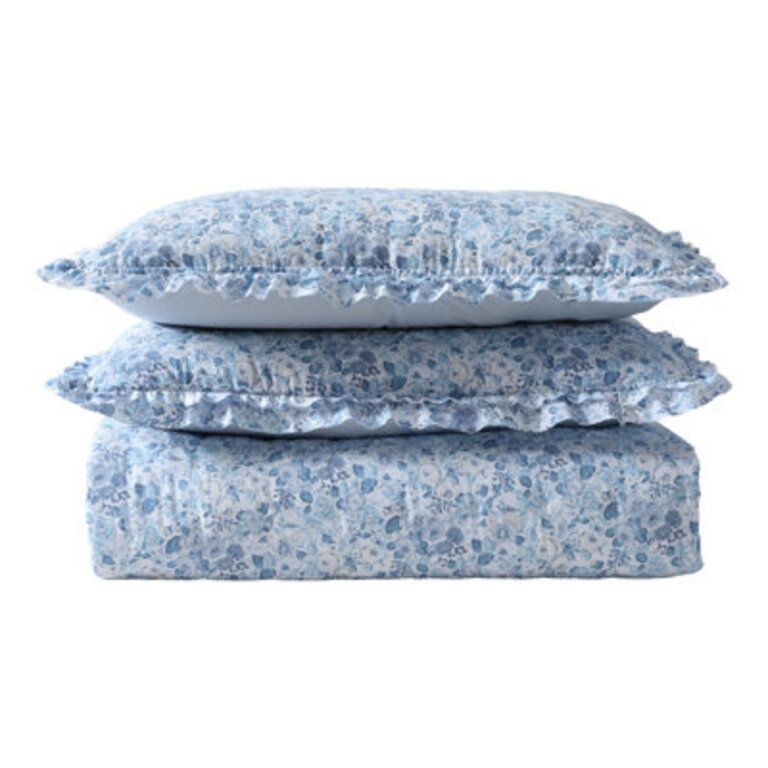Laura Ashley Quartet Ruffled Blue Quilt Set