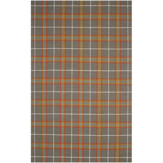Marotta Hand Loomed Wool Viscose Plaid Rug in GrayOrange