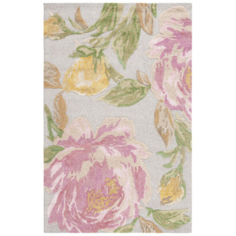 Albertice Floral Hand Tufted WoolCotton Area Rug in WhitePink
