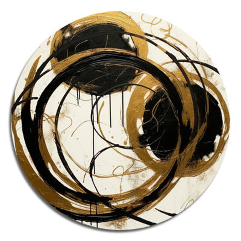 Banton  Black And Gold Art Of Chaos II Round Metal Print