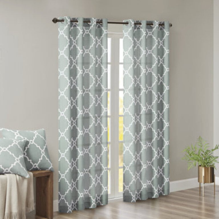 Fretwork Print Grommet Top Single Window Curtain Panel