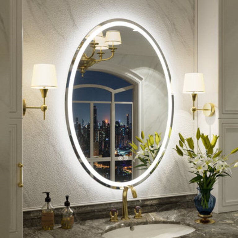 Aevar UL Certified Front  Back Lighted Anti-Fog Tempered Glass Oval BathroomVanity Mirror