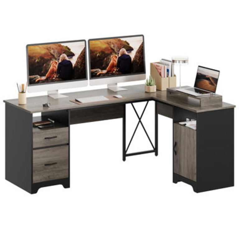 Bartolot 63 L Shaped Home Office Desk with FileStorage Drawers and  Cabinet Executive Desk with Monitor Stand and Open Compartments