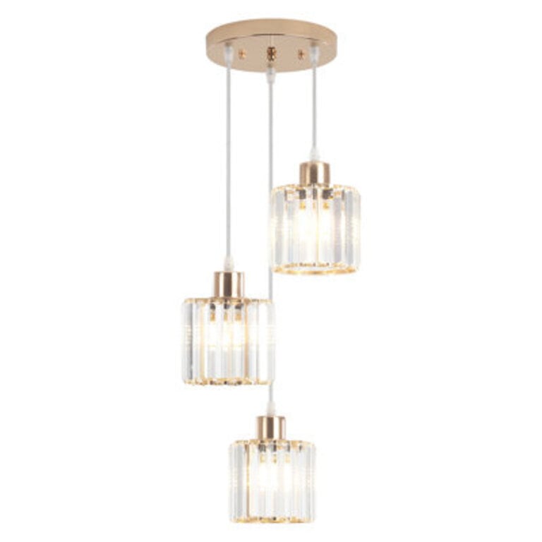 Stacyann 3 - Light Round Crystal Chandelier with Crystal Lampshade Dining Room Light Fixture Over Table with Adjustable Height