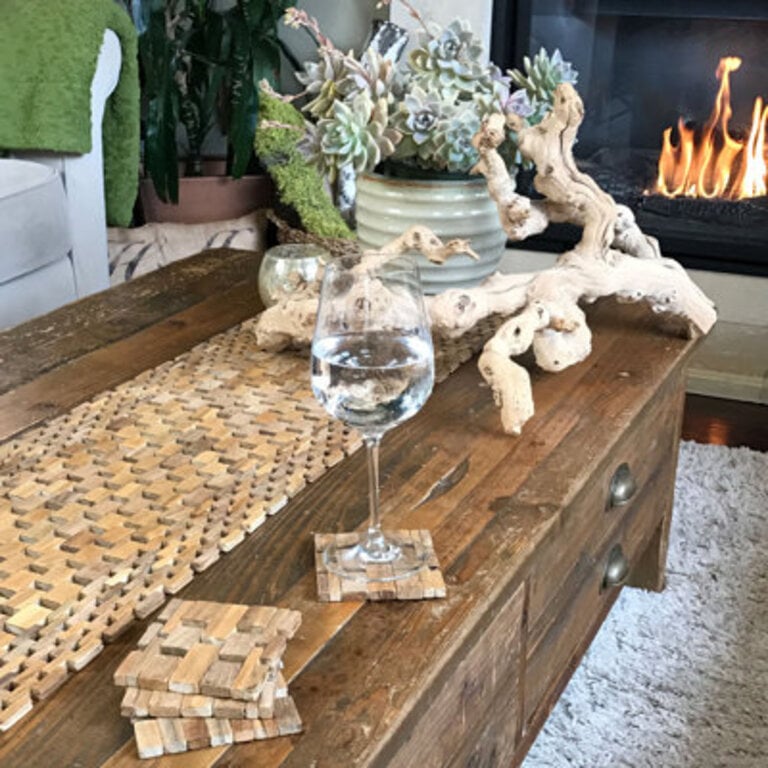 Wood Square 4 Piece Coaster Set
