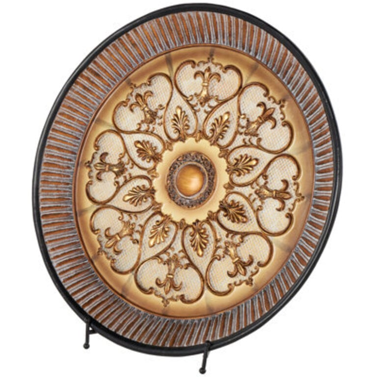 Doliya Polystone Embossed Detail Scroll Gold Charger with Stand