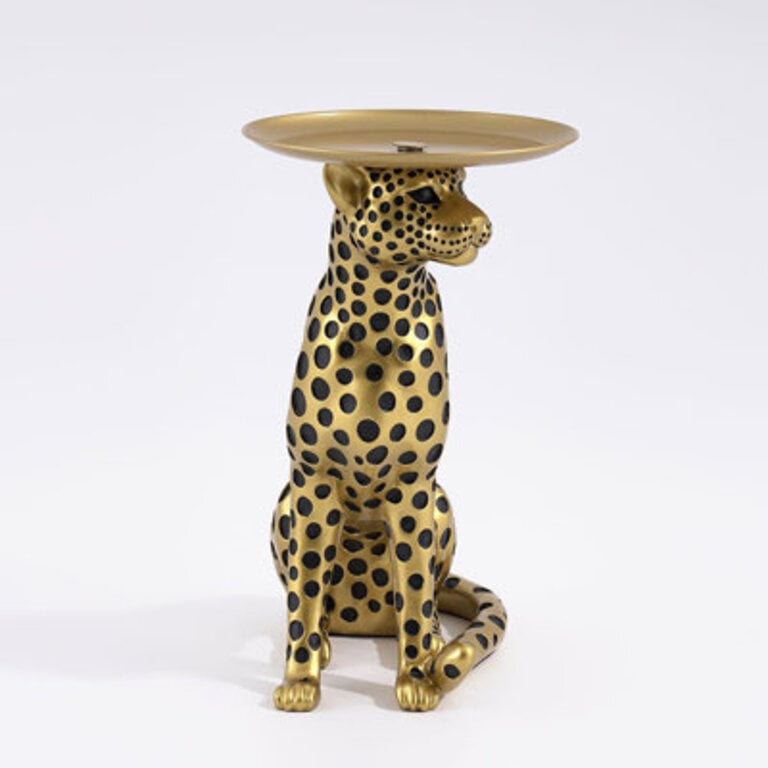 Resin Panther End Table Luxury Leopard Accent Side Table With Tray Top Drink Table