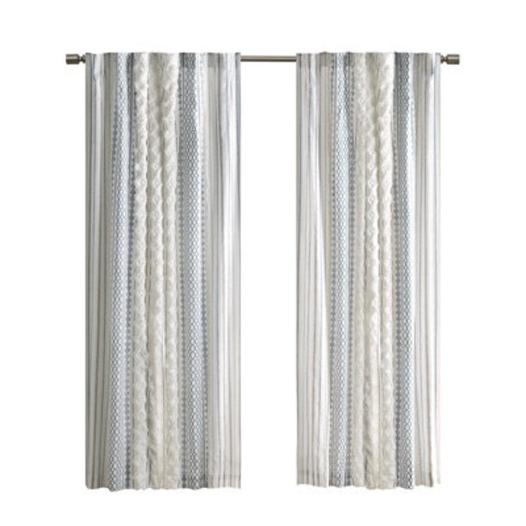 Imani 100 Cotton Printed Boho Single Curtain Panel with Tufted Chenille Stripe and Lining