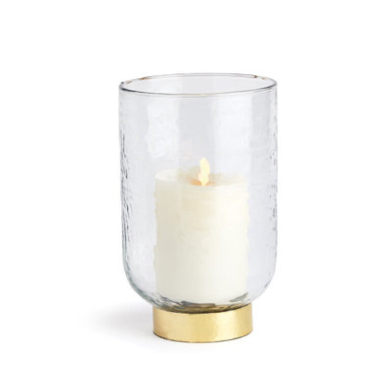 Lucerna Thick Hammered Glass Hurricane with Gold Rim Base in ClearGold