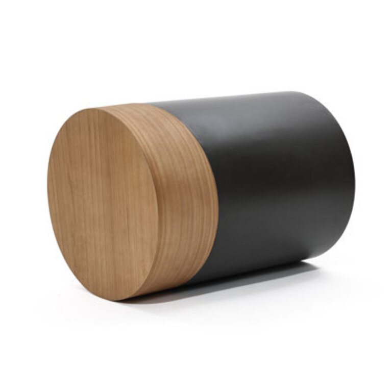 Lameen Natural Wood and Metal Round Drum End Table