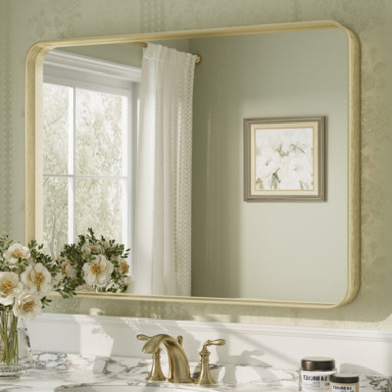 Aevar Tempered Glass and Aluminum Alloy Framed French Cleat Mounted Wall Mirror