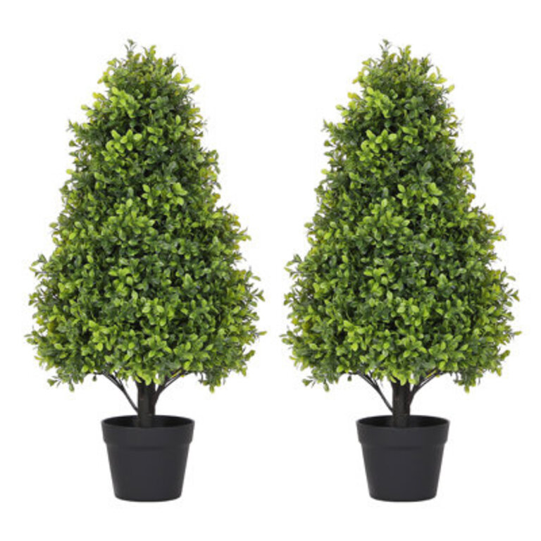 Artificial Topiary Boxwood Tree Faux Shrub in Black Plastic Pot