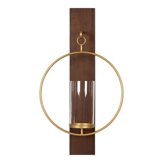 2375 H Walnut Wood and Metal Wall Sconce with Glass Cylinder