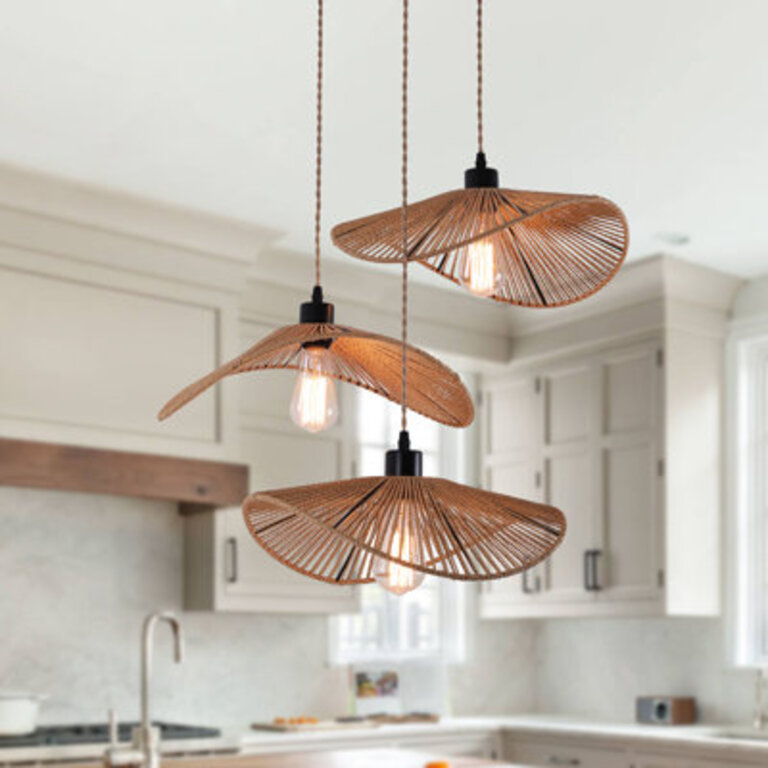 Nia 3-Light Rattan Dimmable Cluster Pendant Light