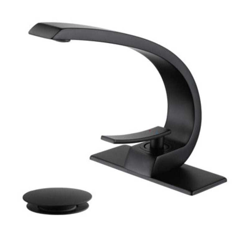 Modern Single Handle Single Hole Bathroom Sink Faucet in Lead-Free Solid Brass With Optional Drain Assembly