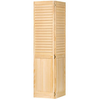 Louvered Wood Unfinished Half Panel Plantation Bi-Fold Door