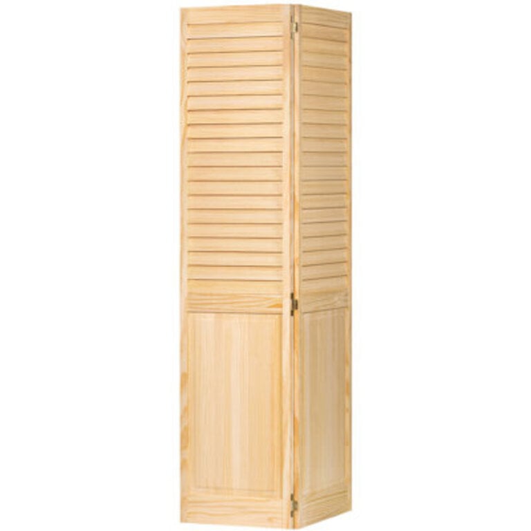 Louvered Wood Unfinished Half Panel Plantation Bi-Fold Door