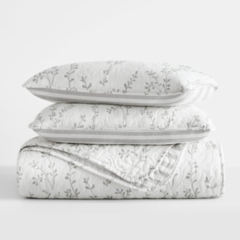 Lightweight Striped Foliage Coastal Reversible Quilt Set