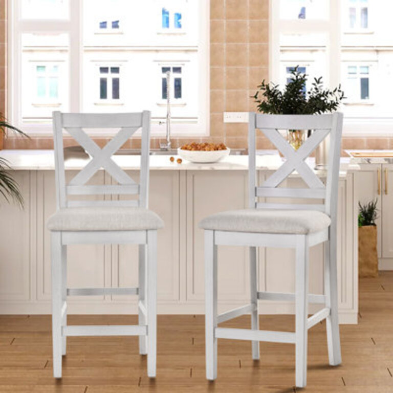 Fabiola 25 X-Back Solid Wood Fabric Upholstered Bar  Counter Stool with Footrest